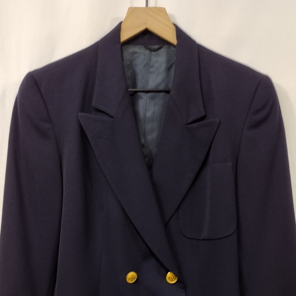 Mark Shable 100% Wool Double-Breasted Blazer Women's 8 Blue Office Career Preppy - Picture 2 of 8
